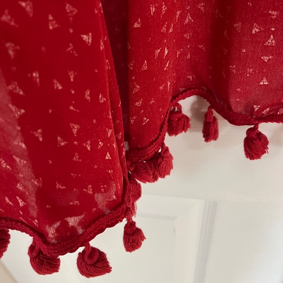 Ecote Sheer Red Vest with White Triangles and Tassles - Size M - Picture 6 of 6